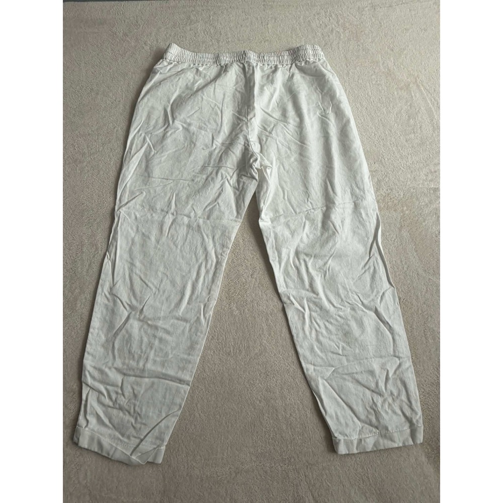 J.Crew Women 12 White Linen Cotton Blend Pull-On Elastic Waist Casual Pants